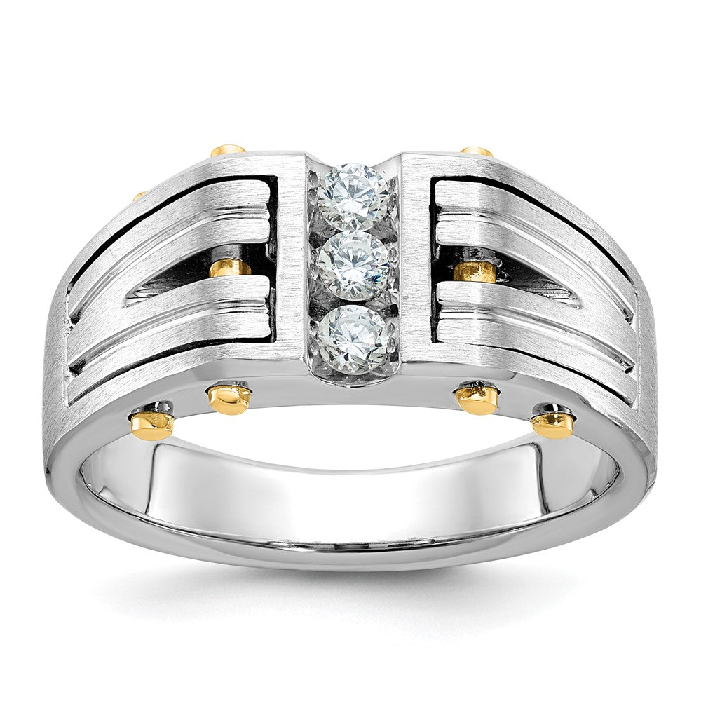 14K Bicolor Gold Herren-Ring, poliert und satiniert, mit 0,25K Diamanten, komplett besetzt