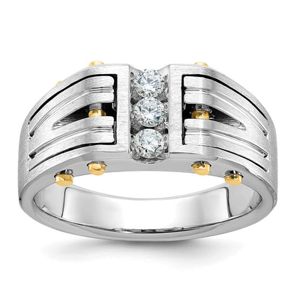 14K Bicolor Gold Herren-Ring, poliert und satiniert, mit 0,25K Diamanten, komplett besetzt
