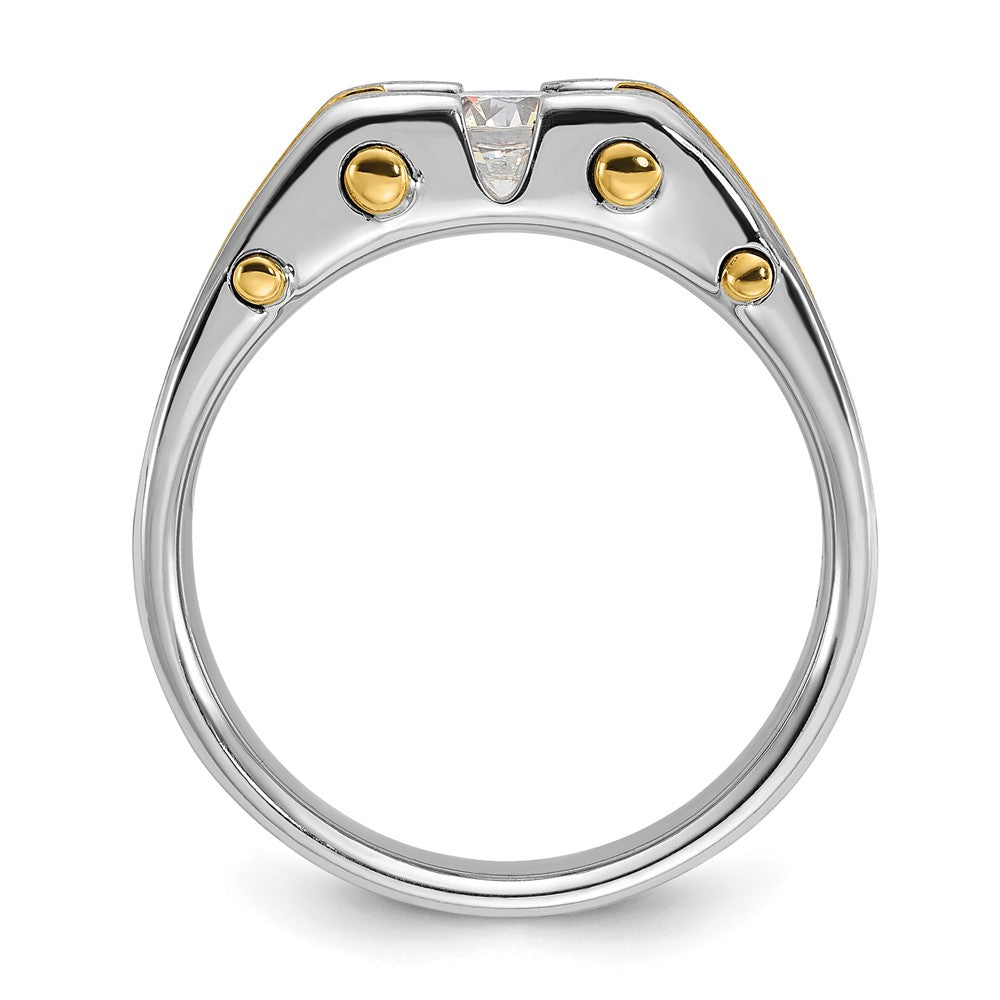 14K Bicolor Gold Herren-Ring, poliert und satiniert, mit 0,5K Diamanten besetzt