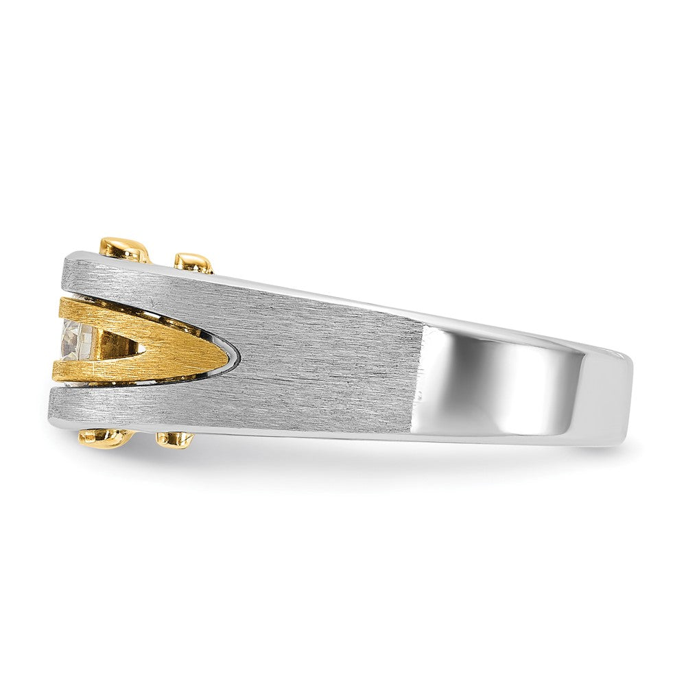 14K Bicolor Gold Herren-Ring, poliert und satiniert, mit 0,5K Diamanten besetzt
