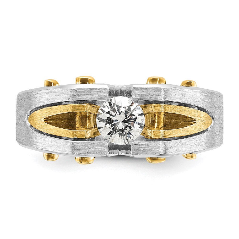 14K Bicolor Gold Herren-Ring, poliert und satiniert, mit 0,5K Diamanten besetzt
