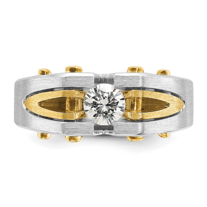 14K Bicolor Gold Herren-Ring, poliert und satiniert, mit 0,5K Diamanten besetzt