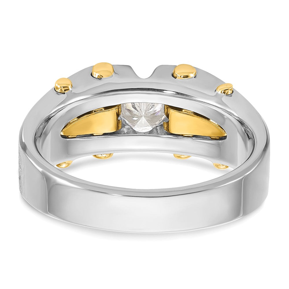 14K Bicolor Gold Herren-Ring, poliert und satiniert, mit 0,5K Diamanten besetzt