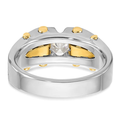 14K Bicolor Gold Herren-Ring, poliert und satiniert, mit 0,5K Diamanten besetzt