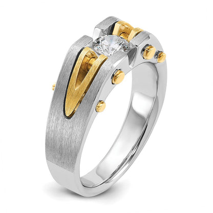 14K Bicolor Gold Herren-Ring, poliert und satiniert, mit 0,5K Diamanten besetzt