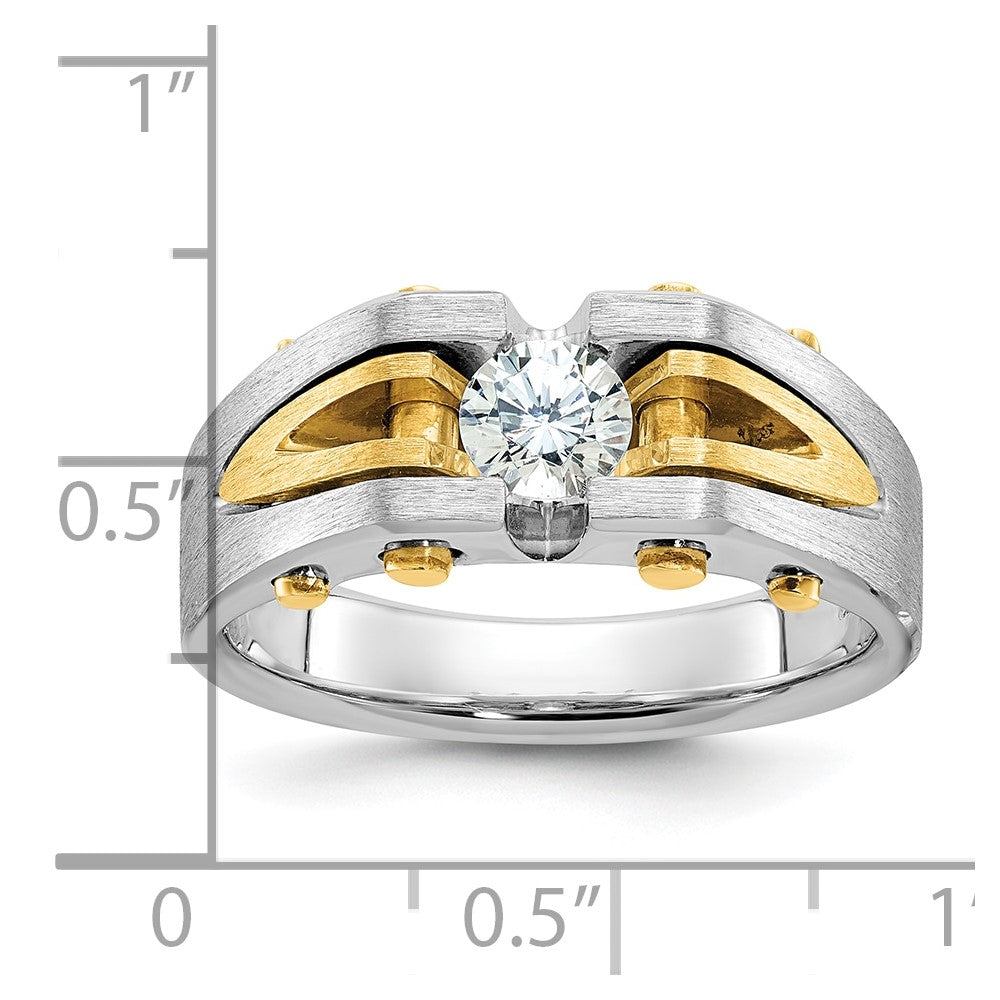 14K Bicolor Gold Herren-Ring, poliert und satiniert, mit 0,5K Diamanten besetzt