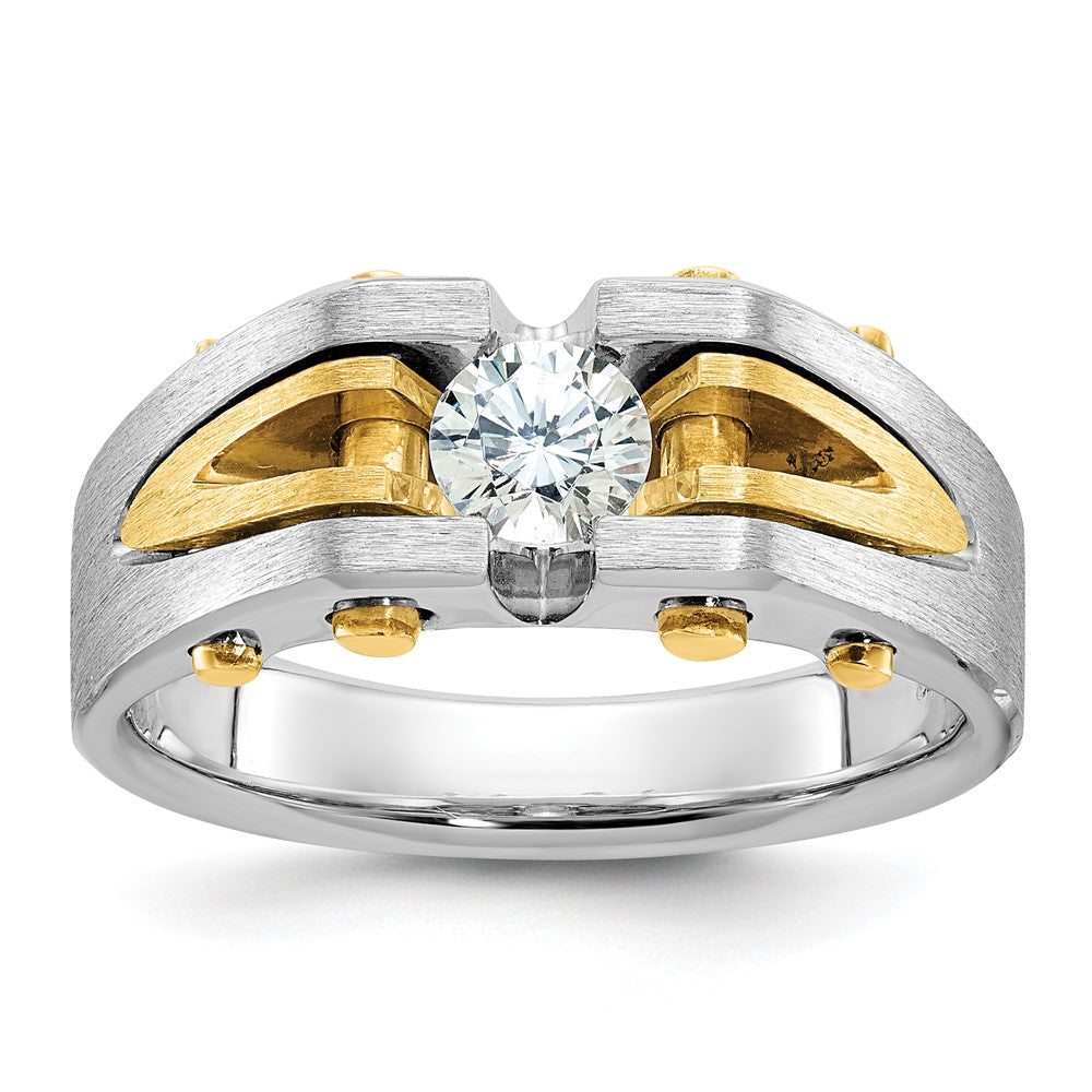 14K Bicolor Gold Herren-Ring, poliert und satiniert, mit 0,5K Diamanten besetzt
