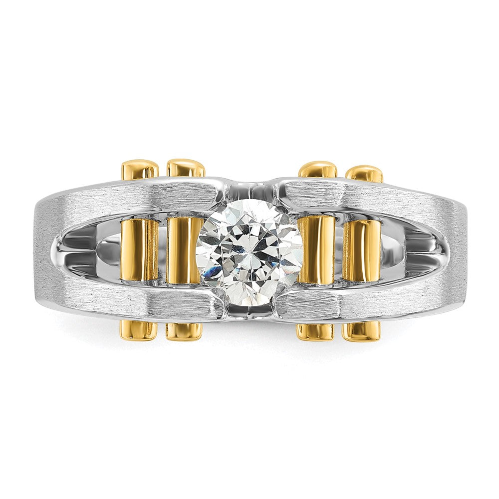 14K Bicolor 0,375 ct. Laborgezüchteter Diamant VS/SI+ G+ Poliert und Satiniert Cut-Out Solitär Herrenring