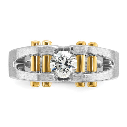 14K Bicolor 0,375 ct. Laborgezüchteter Diamant VS/SI+ G+ Poliert und Satiniert Cut-Out Solitär Herrenring