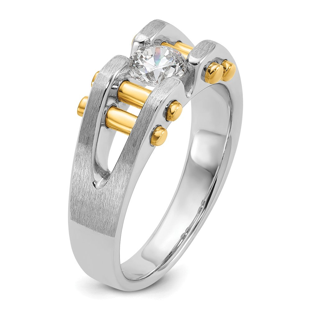 14K Bicolor 0,375 ct. Laborgezüchteter Diamant VS/SI+ G+ Poliert und Satiniert Cut-Out Solitär Herrenring