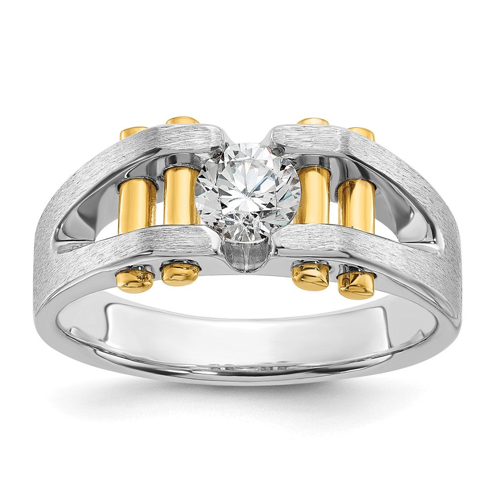 14K Bicolor 0,375 ct. Laborgezüchteter Diamant VS/SI+ G+ Poliert und Satiniert Cut-Out Solitär Herrenring