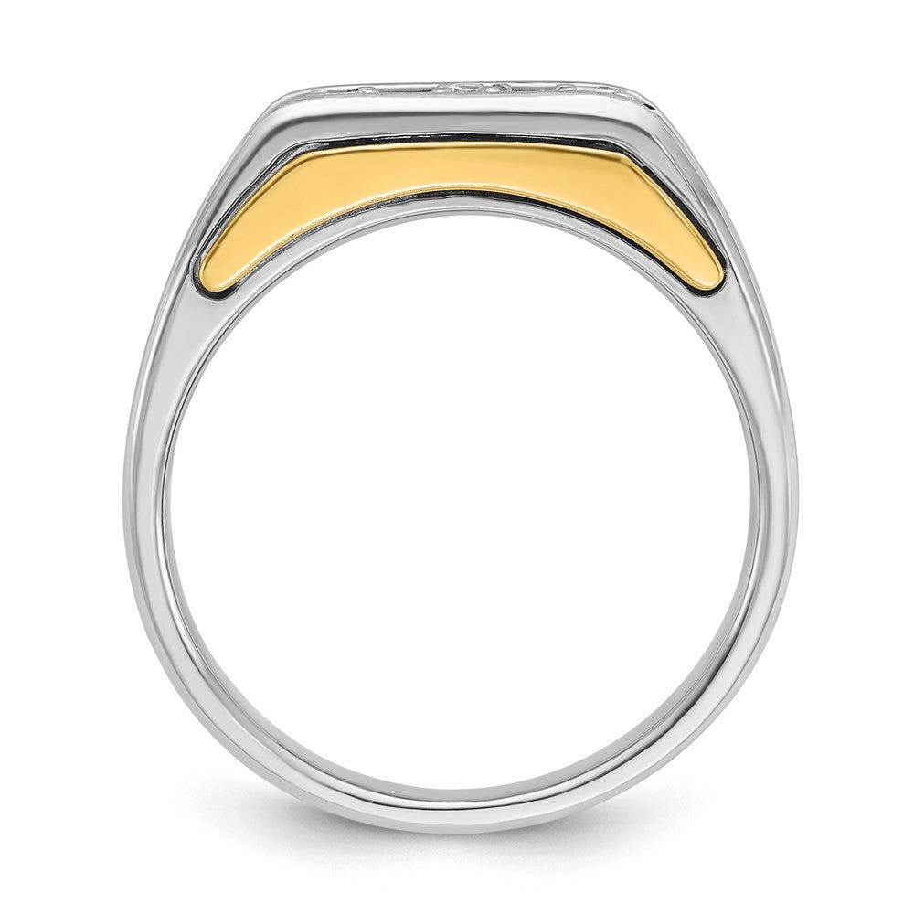 14K Bicolor Gold Herren-Ring, poliert und satiniert, mit 0,3K Diamanten, komplett besetzt