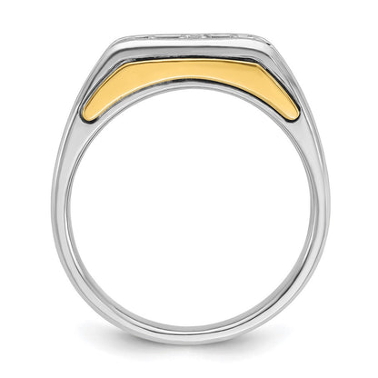 14K Bicolor Gold Herren-Ring, poliert und satiniert, mit 0,3K Diamanten, komplett besetzt