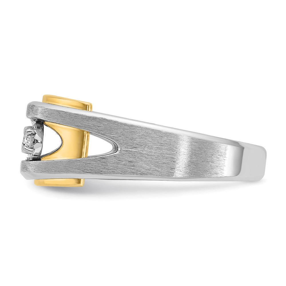 14K Bicolor Gold Herren-Ring, poliert und satiniert, mit 0,3K Diamanten, komplett besetzt