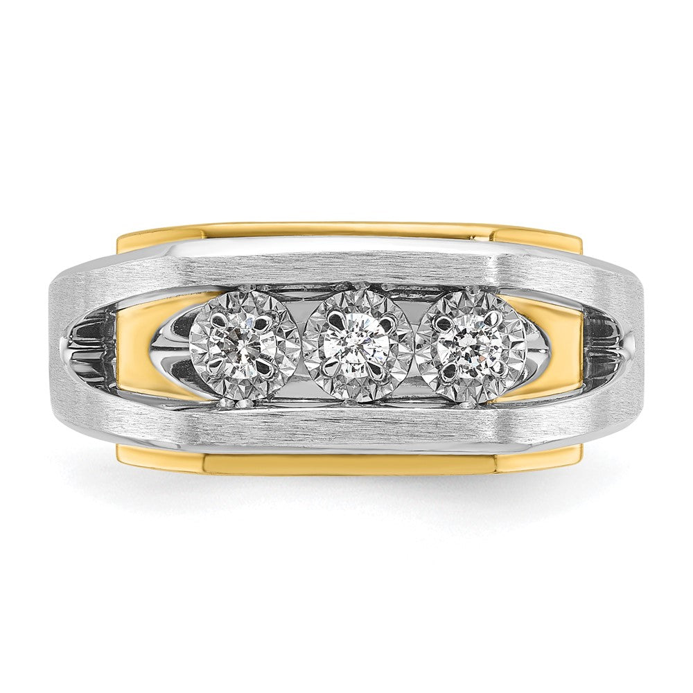 14K Bicolor Gold Herren-Ring, poliert und satiniert, mit 0,3K Diamanten, komplett besetzt
