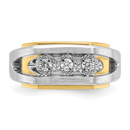 14K Bicolor Gold Herren-Ring, poliert und satiniert, mit 0,3K Diamanten, komplett besetzt