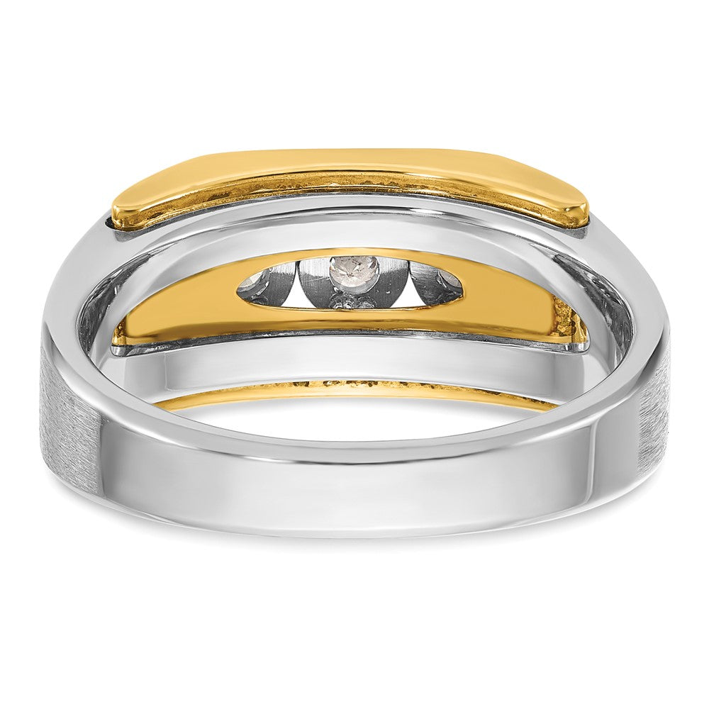 14K Bicolor Gold Herren-Ring, poliert und satiniert, mit 0,3K Diamanten, komplett besetzt