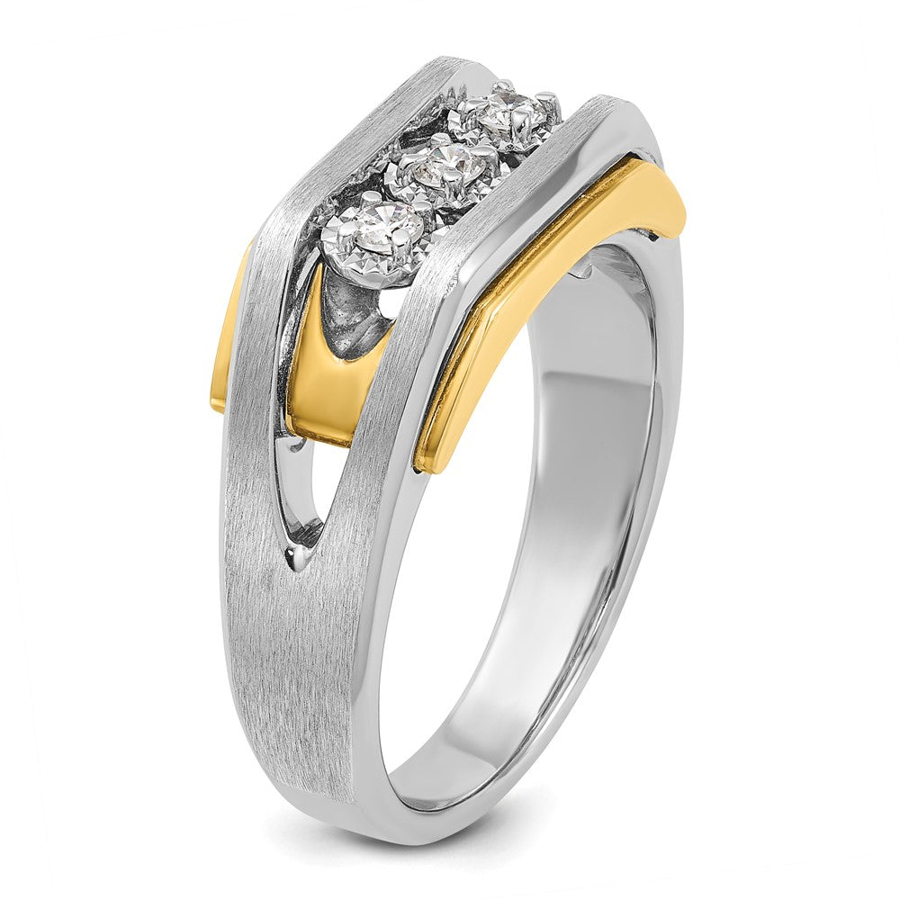 14K Bicolor Gold Herren-Ring, poliert und satiniert, mit 0,3K Diamanten, komplett besetzt