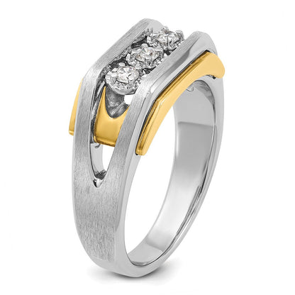 14K Bicolor Gold Herren-Ring, poliert und satiniert, mit 0,3K Diamanten, komplett besetzt