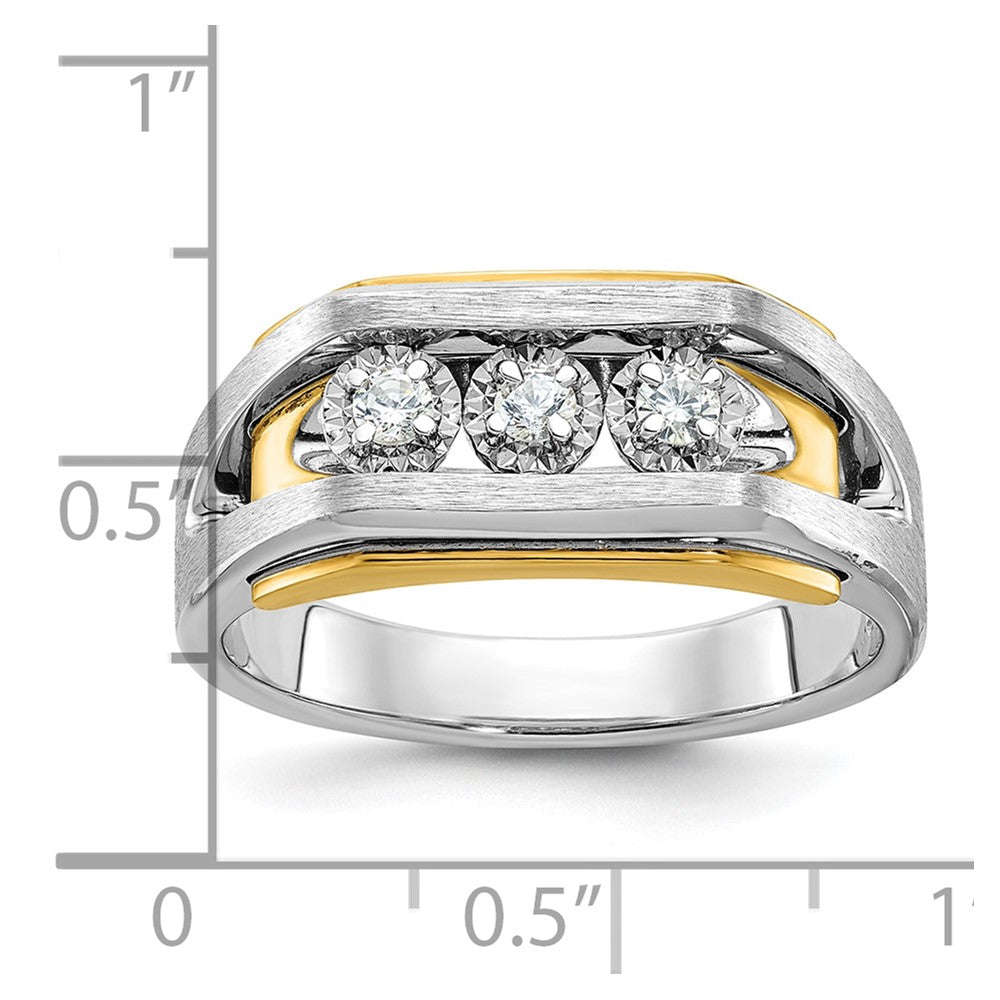 14K Bicolor Gold Herren-Ring, poliert und satiniert, mit 0,3K Diamanten, komplett besetzt