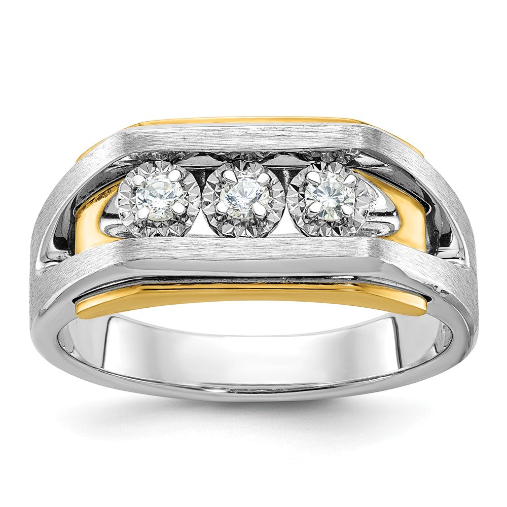 14K Bicolor Gold Herren-Ring, poliert und satiniert, mit 0,3K Diamanten, komplett besetzt