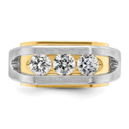 14K Bicolor Ring mit 1 ct. Laborgezüchteten Diamanten VS/SI+ G+, Drei-Steine-Design, Herren
