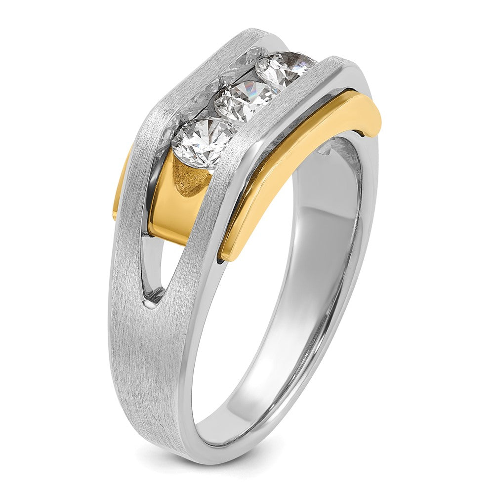 14K Bicolor Ring mit 1 ct. Laborgezüchteten Diamanten VS/SI+ G+, Drei-Steine-Design, Herren