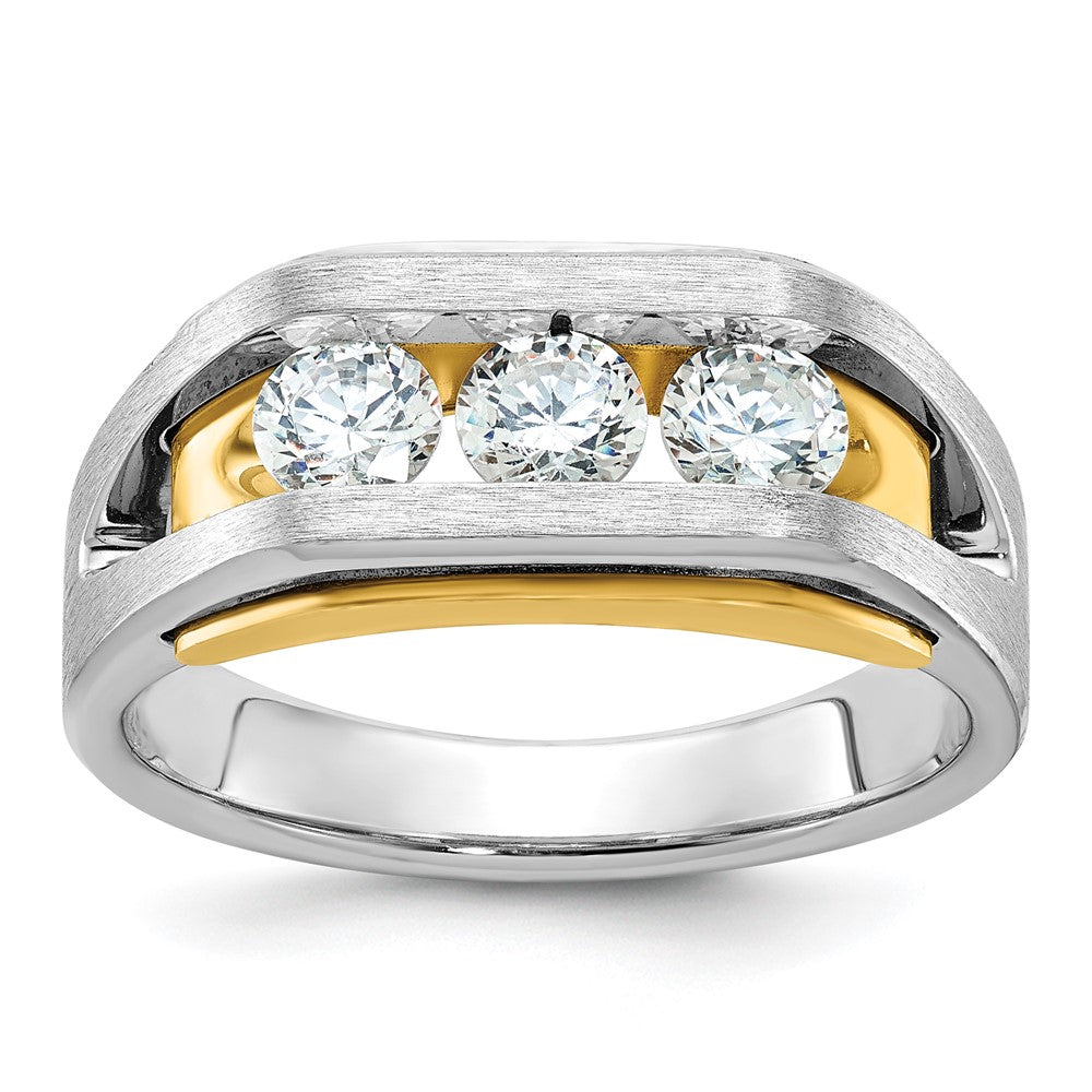 14K Bicolor Ring mit 1 ct. Laborgezüchteten Diamanten VS/SI+ G+, Drei-Steine-Design, Herren