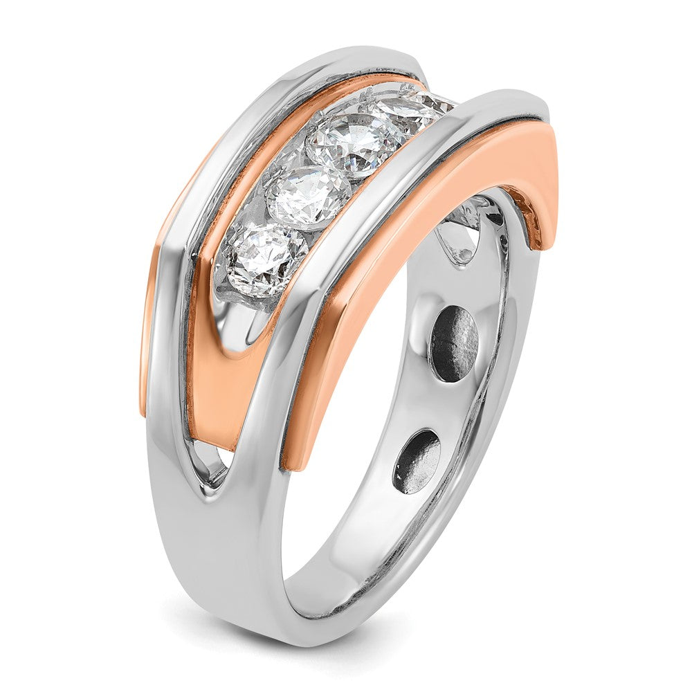 14K Weiß-/Roségold Zweifarbiger Ring für Herren mit Rosé- und Weißgold, 1 ct. Laborgezüchteten Diamanten VS/SI+ G+, Fünf-Stein-Design mit Ausschnitten