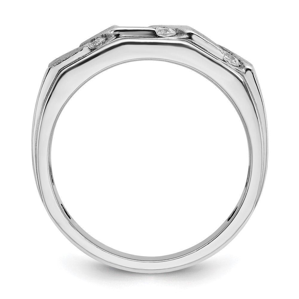 14K Weißgold Herren-Ring mit Satinfinish und 0,5K Diamanten, komplett besetzt