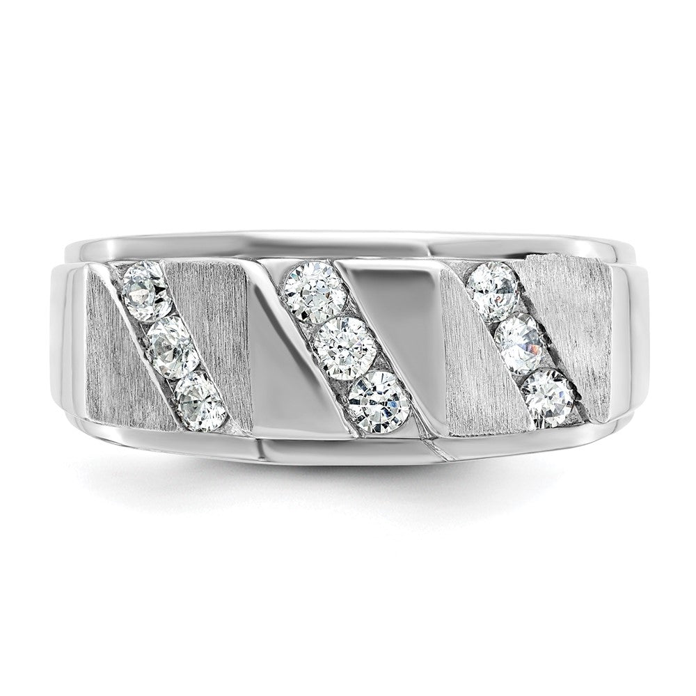 14K Weißgold Herren-Ring mit Satinfinish und 0,5K Diamanten, komplett besetzt