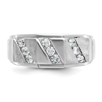 14K Weißgold Herren-Ring mit Satinfinish und 0,5K Diamanten, komplett besetzt