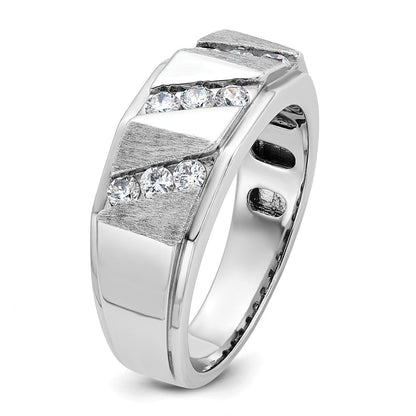 14K Weißgold Herren-Ring mit Satinfinish und 0,5K Diamanten, komplett besetzt