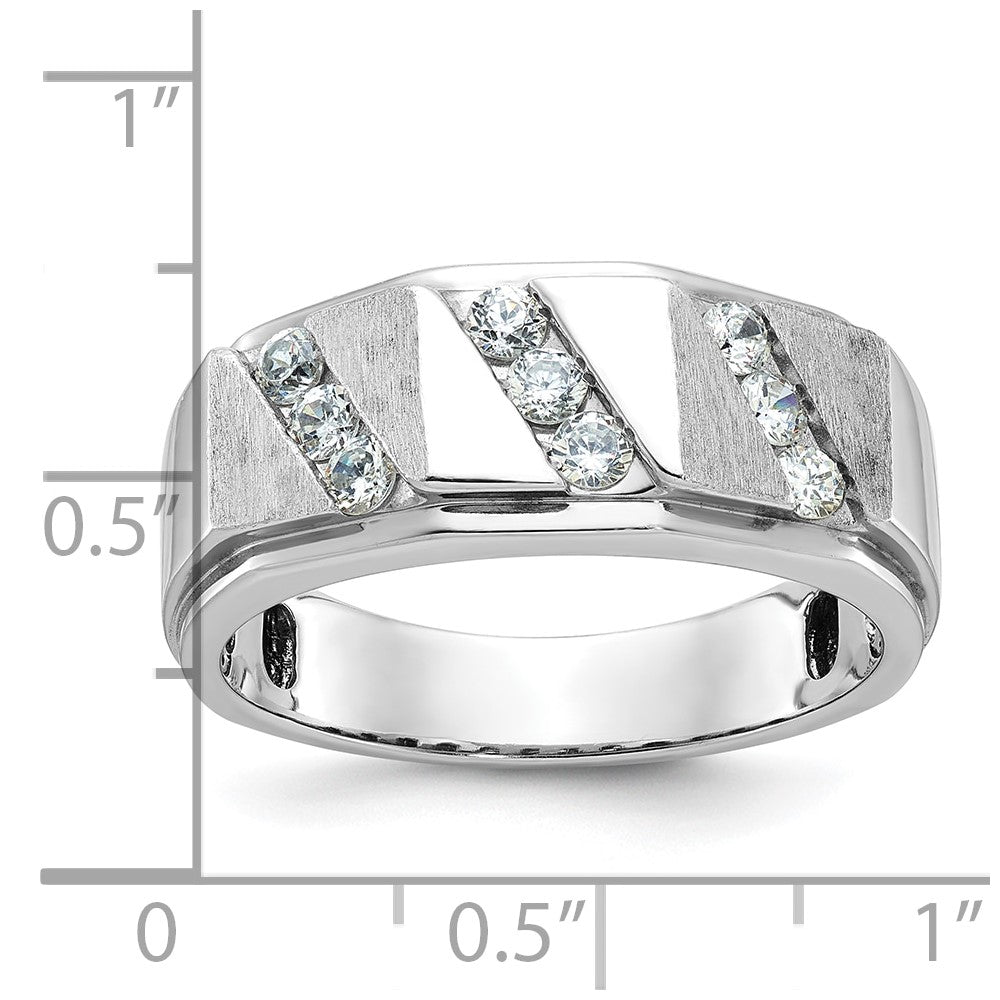 14K Weißgold Herren-Ring mit Satinfinish und 0,5K Diamanten, komplett besetzt