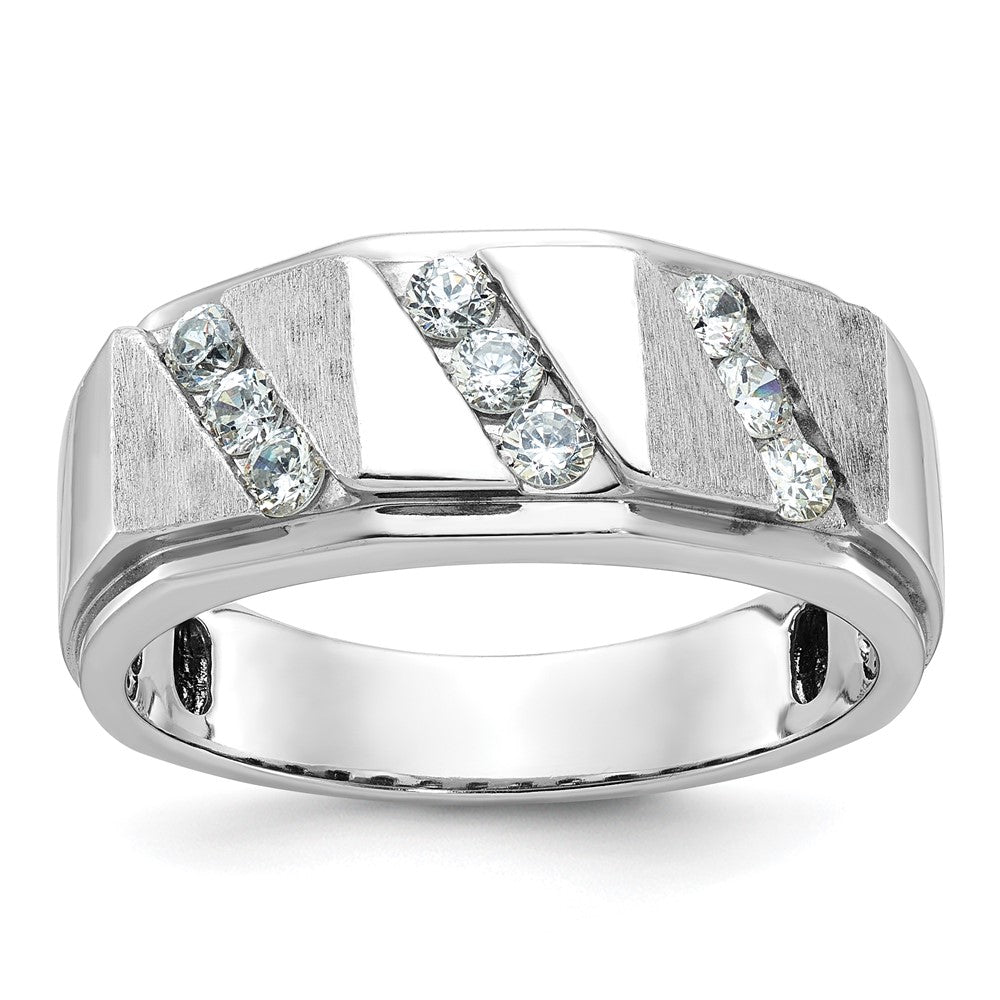 14K Weißgold Herren-Ring mit Satinfinish und 0,5K Diamanten, komplett besetzt