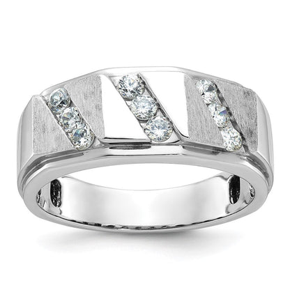 14K Weißgold Herren-Ring mit Satinfinish und 0,5K Diamanten, komplett besetzt