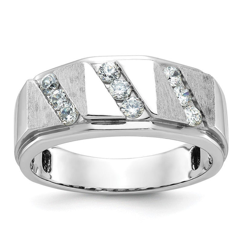14K Weißgold Herren-Ring mit Satinfinish und 0,5K Diamanten, komplett besetzt