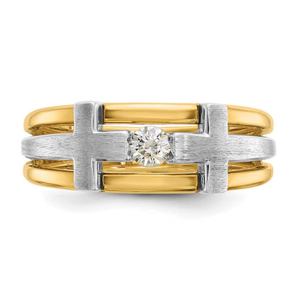 10K Bicolor Ibgoodman Herren Poliert Satiniert und Ausgeschnitten 1/5 Karat A Qualität Diamant Kreuz Ring