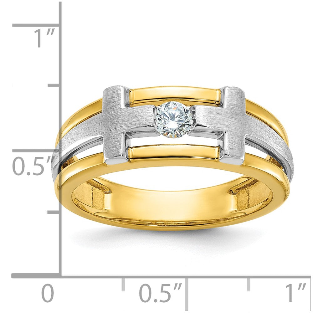 10K Bicolor Ibgoodman Herren Poliert Satiniert und Ausgeschnitten 1/5 Karat A Qualität Diamant Kreuz Ring