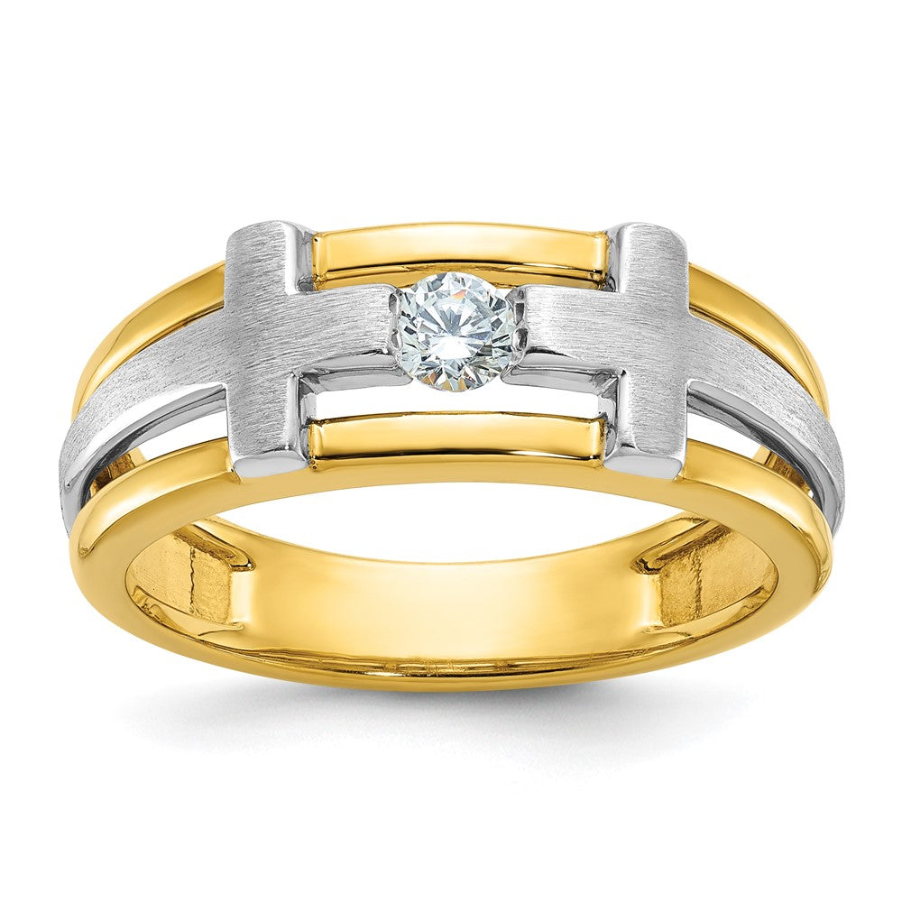 10K Bicolor Ibgoodman Herren Poliert Satiniert und Ausgeschnitten 1/5 Karat A Qualität Diamant Kreuz Ring