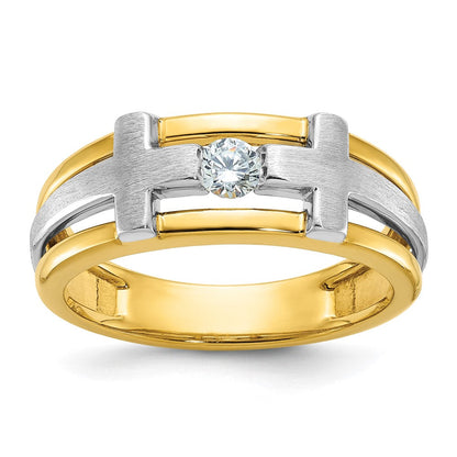 10K Bicolor Ibgoodman Herren Poliert Satiniert und Ausgeschnitten 1/5 Karat A Qualität Diamant Kreuz Ring
