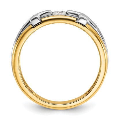 14K Bicolor Gold Herren-Kreuz-Ring mit satiniertem Finish und 0,2 ct. Diamanten
