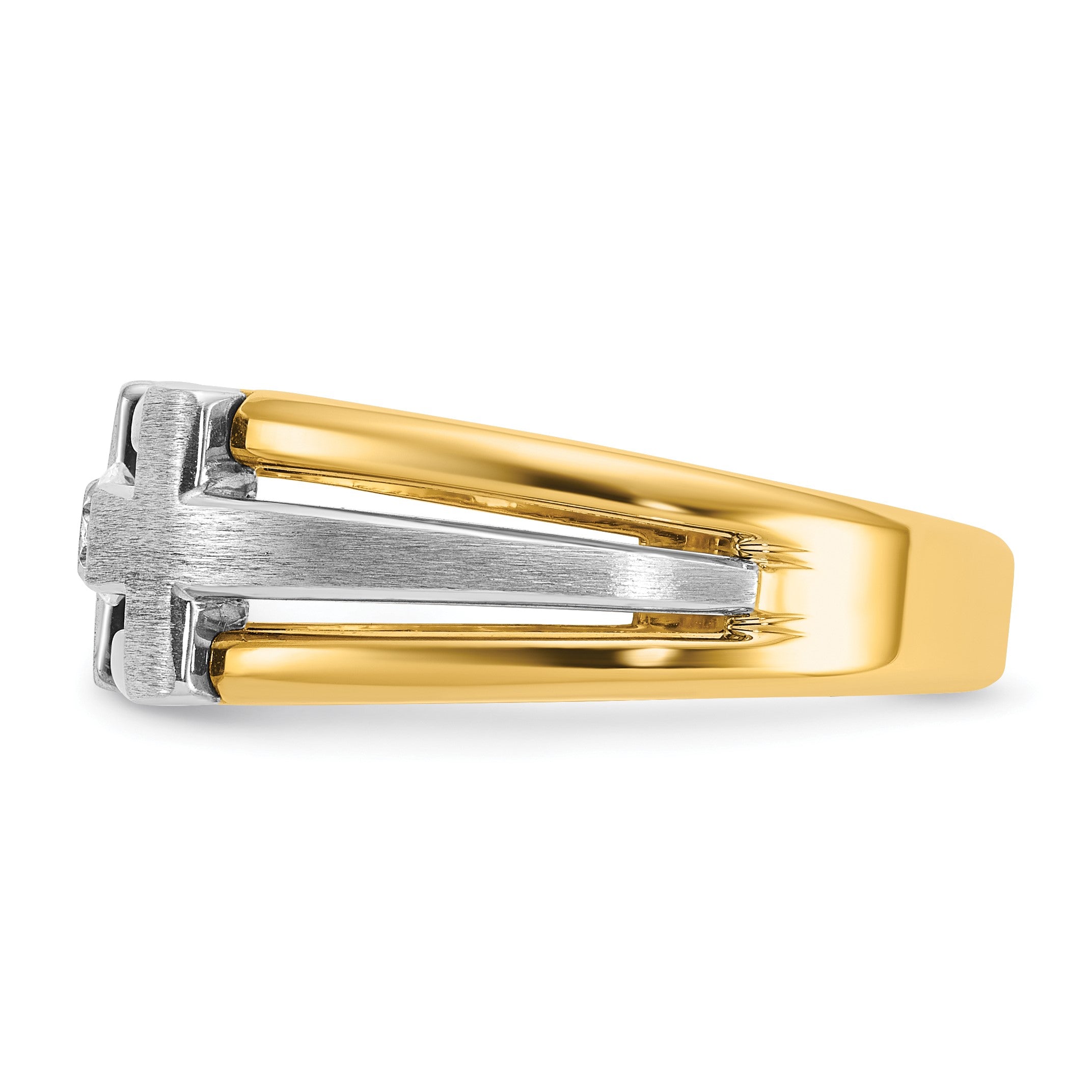 14K Bicolor Gold Herren-Kreuz-Ring mit satiniertem Finish und 0,2 ct. Diamanten