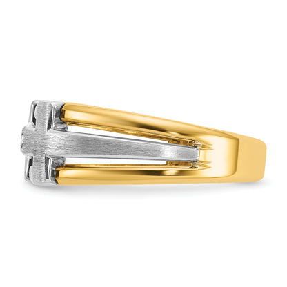 14K Bicolor Gold Herren-Kreuz-Ring mit satiniertem Finish und 0,2 ct. Diamanten