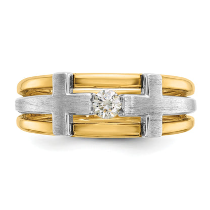14K Bicolor Gold Herren-Kreuz-Ring mit satiniertem Finish und 0,2 ct. Diamanten