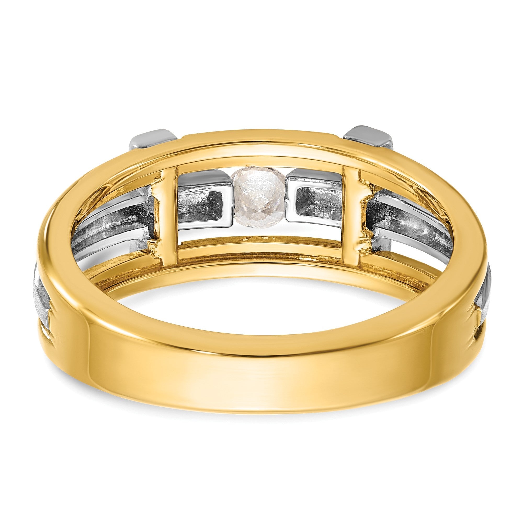 14K Bicolor Gold Herren-Kreuz-Ring mit satiniertem Finish und 0,2 ct. Diamanten