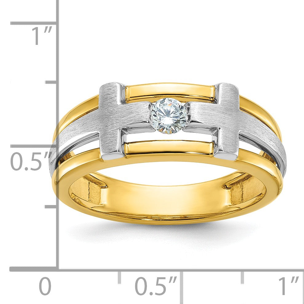 14K Bicolor Gold Herren-Kreuz-Ring mit satiniertem Finish und 0,2 ct. Diamanten