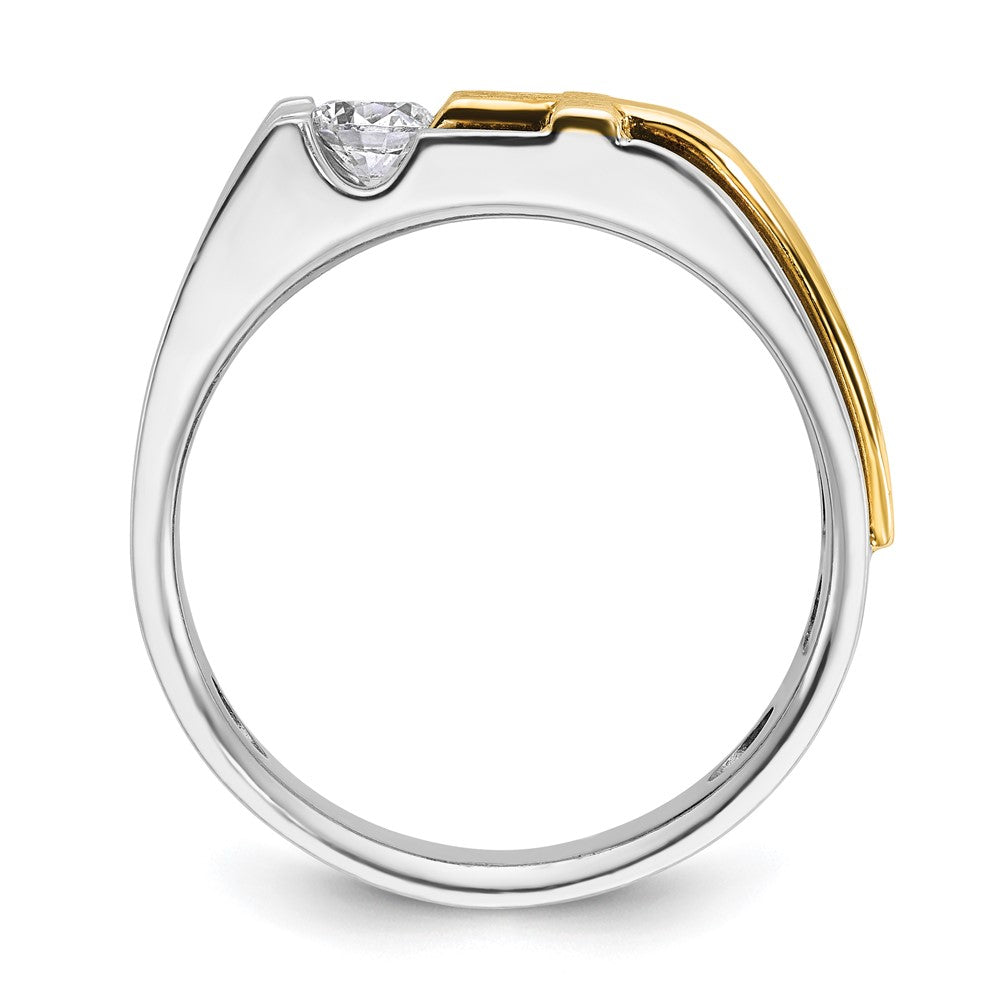 14K Zweifarbiges Gold Herren-Kreuz-Ring, satiniert, mit 0,3K Diamanten, komplett besetzt
