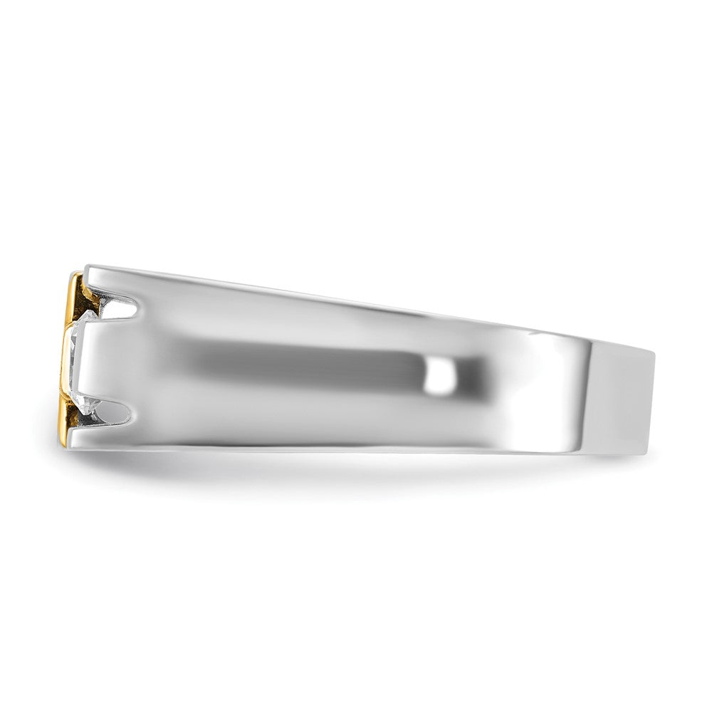14K Zweifarbiges Gold Herren-Kreuz-Ring, satiniert, mit 0,3K Diamanten, komplett besetzt