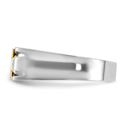 14K Zweifarbiges Gold Herren-Kreuz-Ring, satiniert, mit 0,3K Diamanten, komplett besetzt